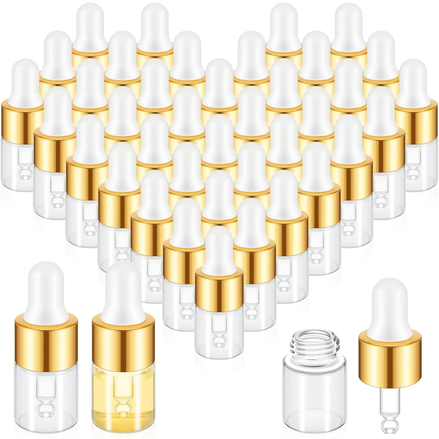 5Pcs 1/2/3 ML Amber/Clear Mini Dropper Bottles Glass Empty Essential Oil Aromatherapy Bottles Pipettes Bottles