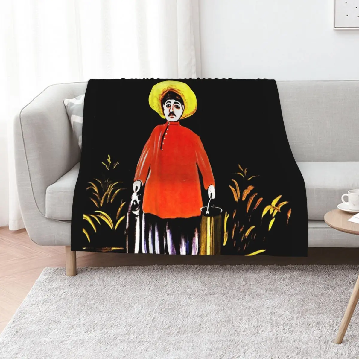 

Fisherman in a Red Shirt, Niko Pirosmani, 1908, Reproduction, Naive Art Throw Blanket Loose Beach Luxury Throw Blankets