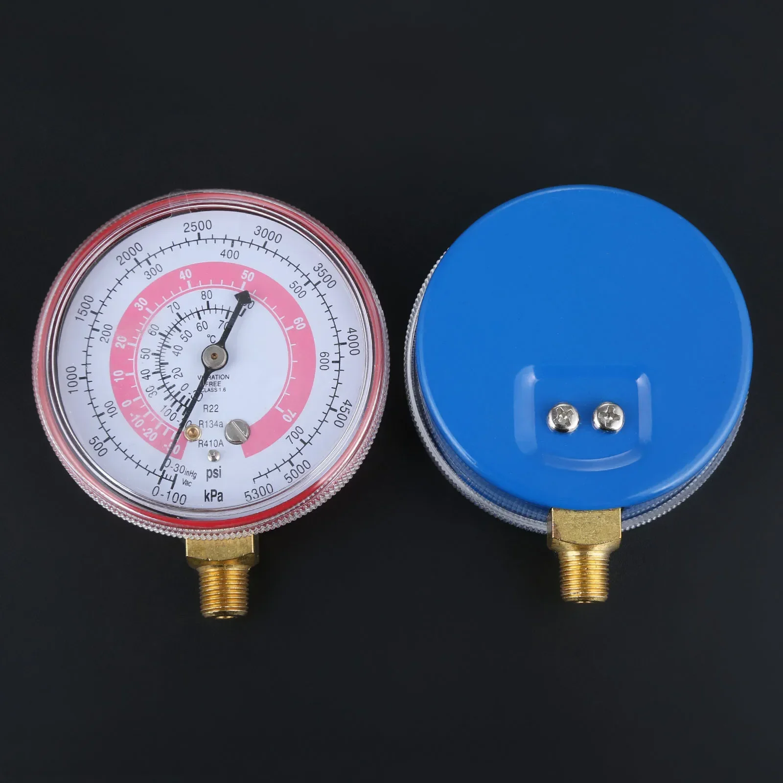 2Pcs Air Conditioner Refrigerant R134A R22 R410A High Low Pressure Gauge PSI KPA Refrigeration Pressure Gauge Coolant Red & Blue