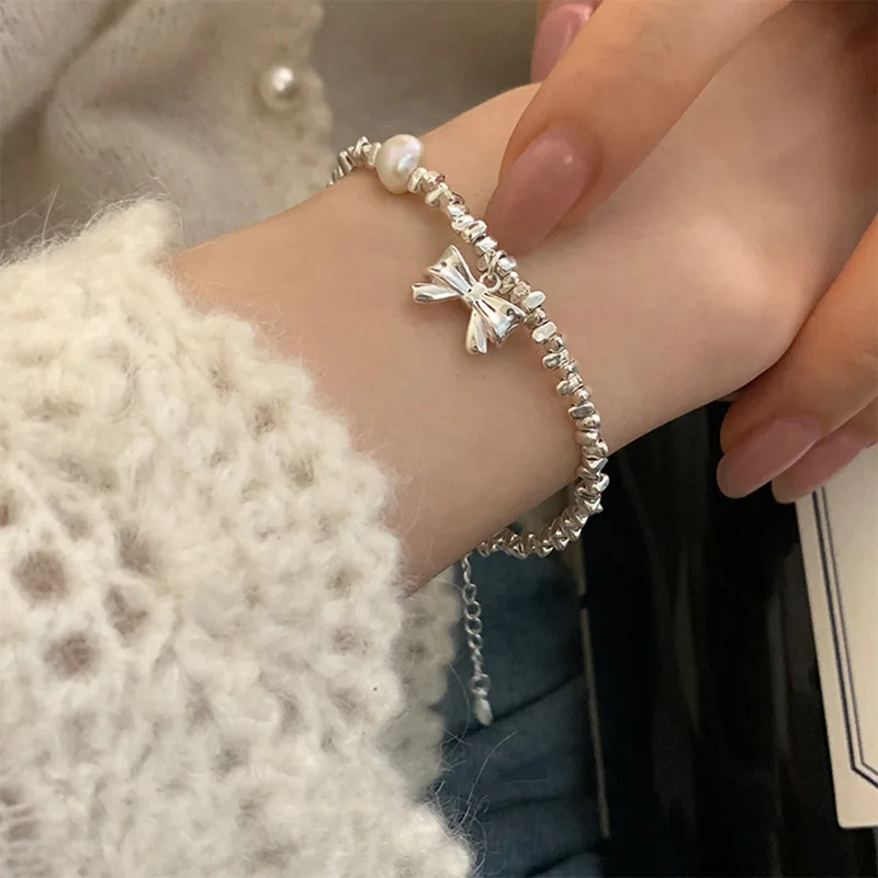 925 Sterling Silver Double Layer Pearl Bracelet for Women Girl Design Bead Korean Jewelry Charm Bracelet