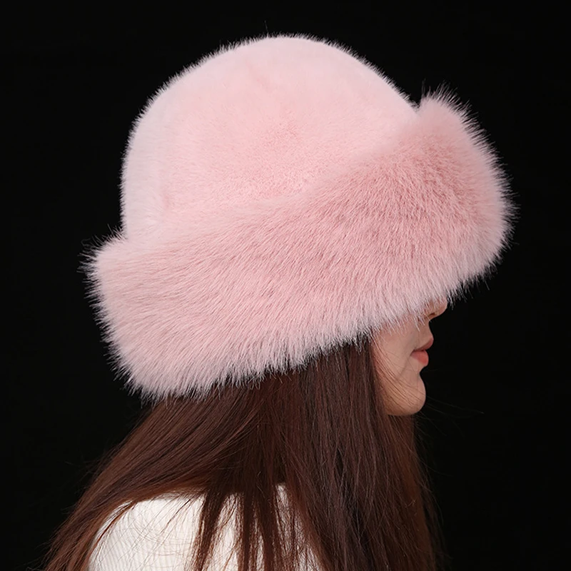 Neue Flauschigen Fell Eimer Hut Für Frauen Plüsch Fischer Hut Warme frauen Winter Hut Verdicken Kalt Verschneite Tag Panama kappe Weihnachten Geschenke