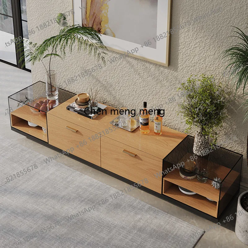 

Italian simple glass TV cabinet small apartment living room floor, storage locker