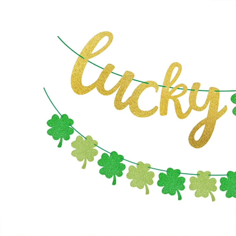 

2Sets St Patricks Day Bunting Garland Glitter Paper Banner Photo Props Festive Decoration Party Favors Supplies