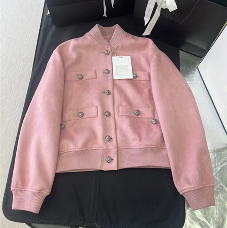 Customization European women's winter 2026 new styles  Long-sleeved pink  Single-button suede jacket
