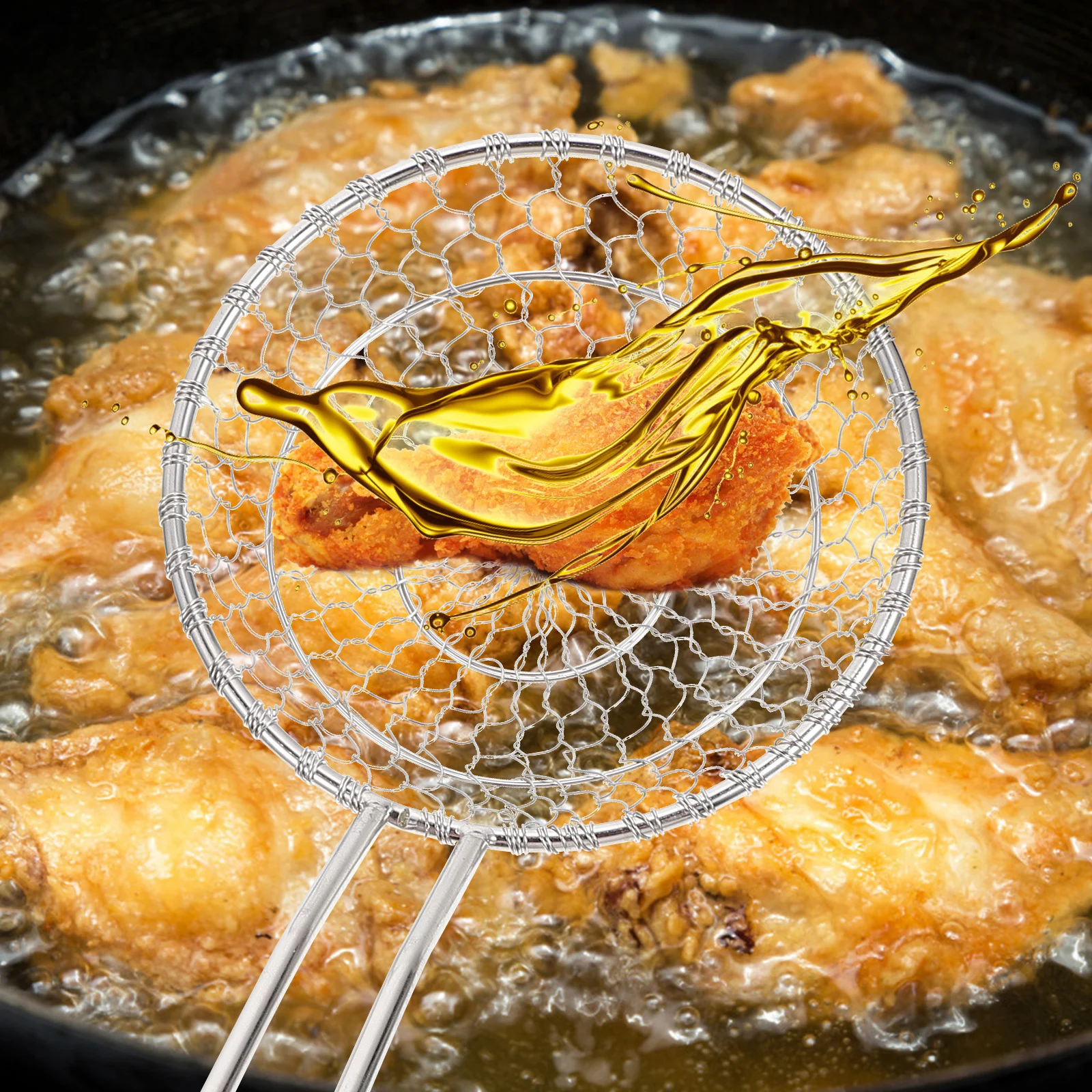 

1pc Stainless Steel Frying Strainer Skimmer Long Handle Kitchen Cooking Tool For Oil Water Separation Metal Trainer Utensil