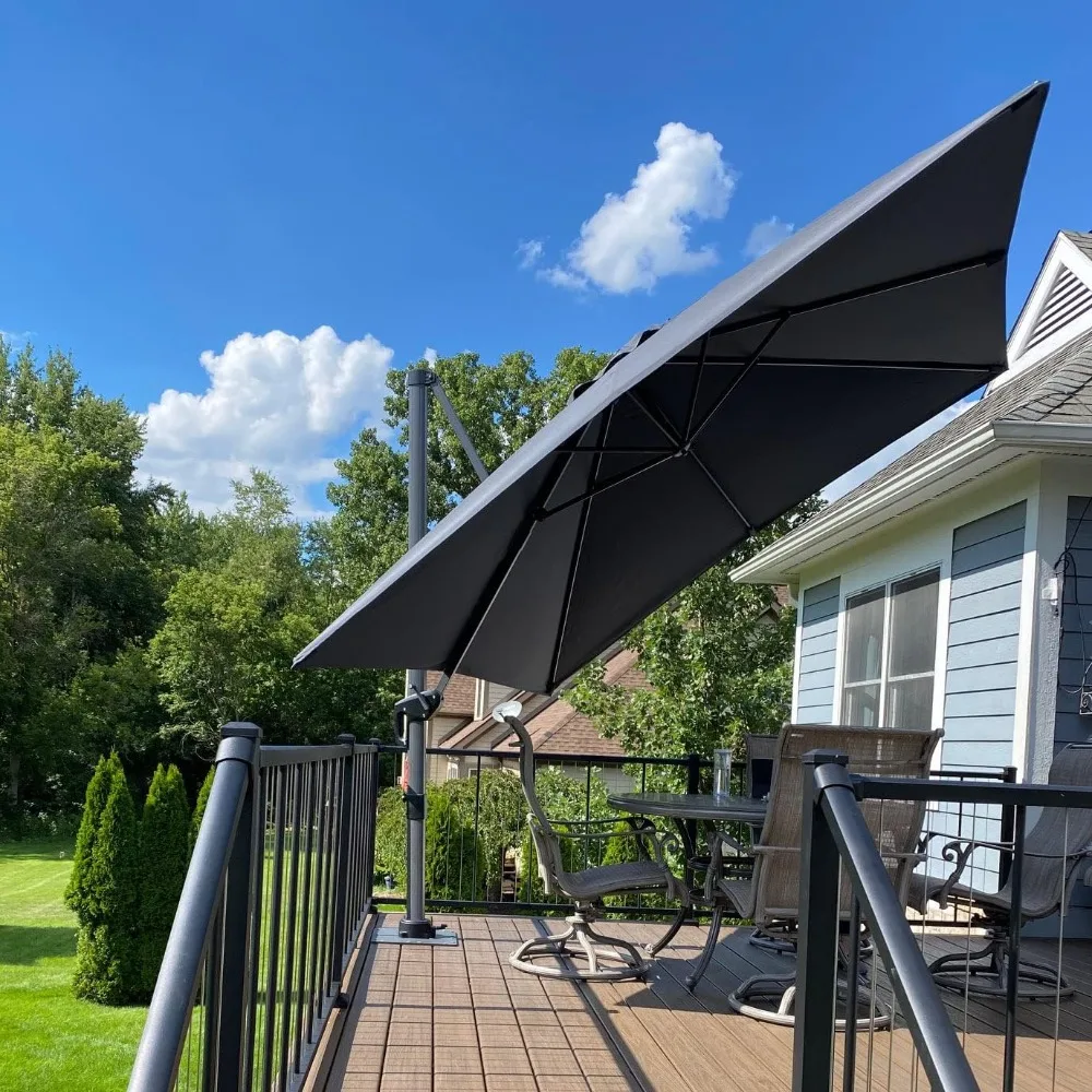 10 Feet Umbrella Outdoor Cantilever Square Umbrella Aluminum Offset Umbrella with 360-degree Rotation for Garden Deck Pool Patio