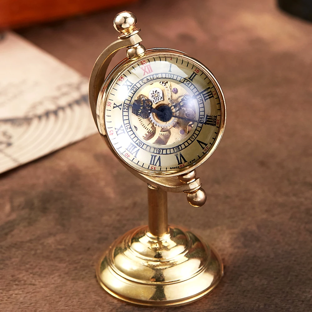 High Quality Golden Mechanical Pocket Watch Unique Table Clock Gift for Men Globe Transparent Clock Steampunk Drop Shipping часы