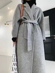 2024 New Fashion Winter Coat Vintage Wool  for Women Office Lady Covered Buttons Turn Down Collar Solid Long  T310