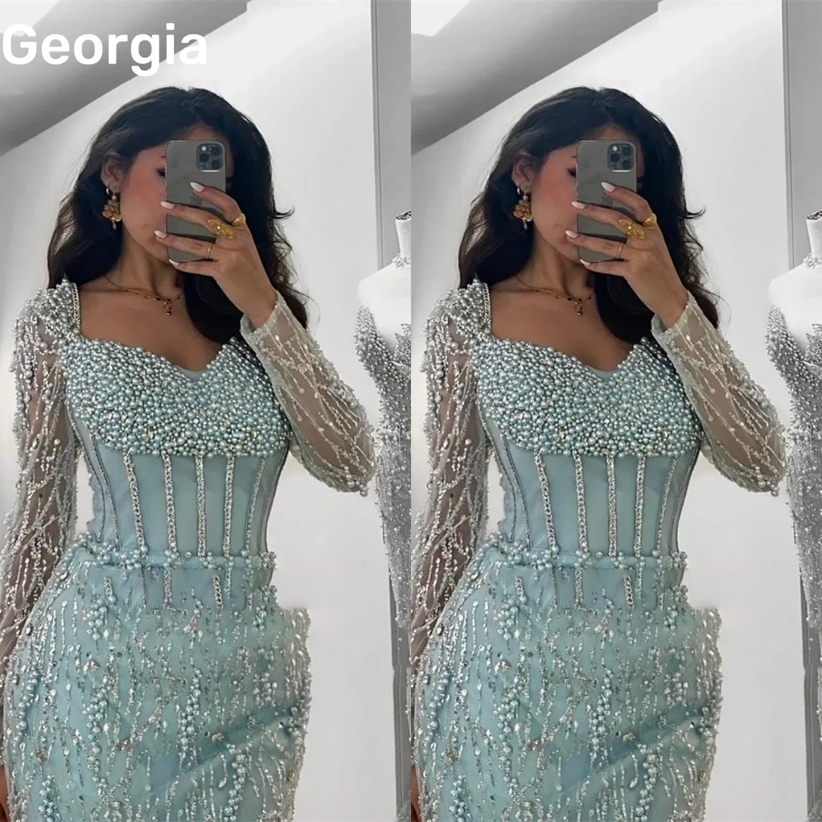 

Dubai Luxury Evening Dress A-Line V-Neck Long Sleeves Formal Occasion Dresses Customize Dress Women Elegant Luxury Floor-Length