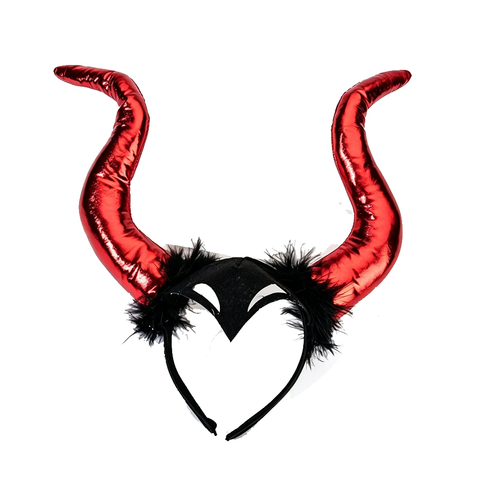1Pc/3Pcs Black Red Witch Horns Headband With Fur Halloween Cosplay Prop Costume Accessory for Kids Party Stage Performance