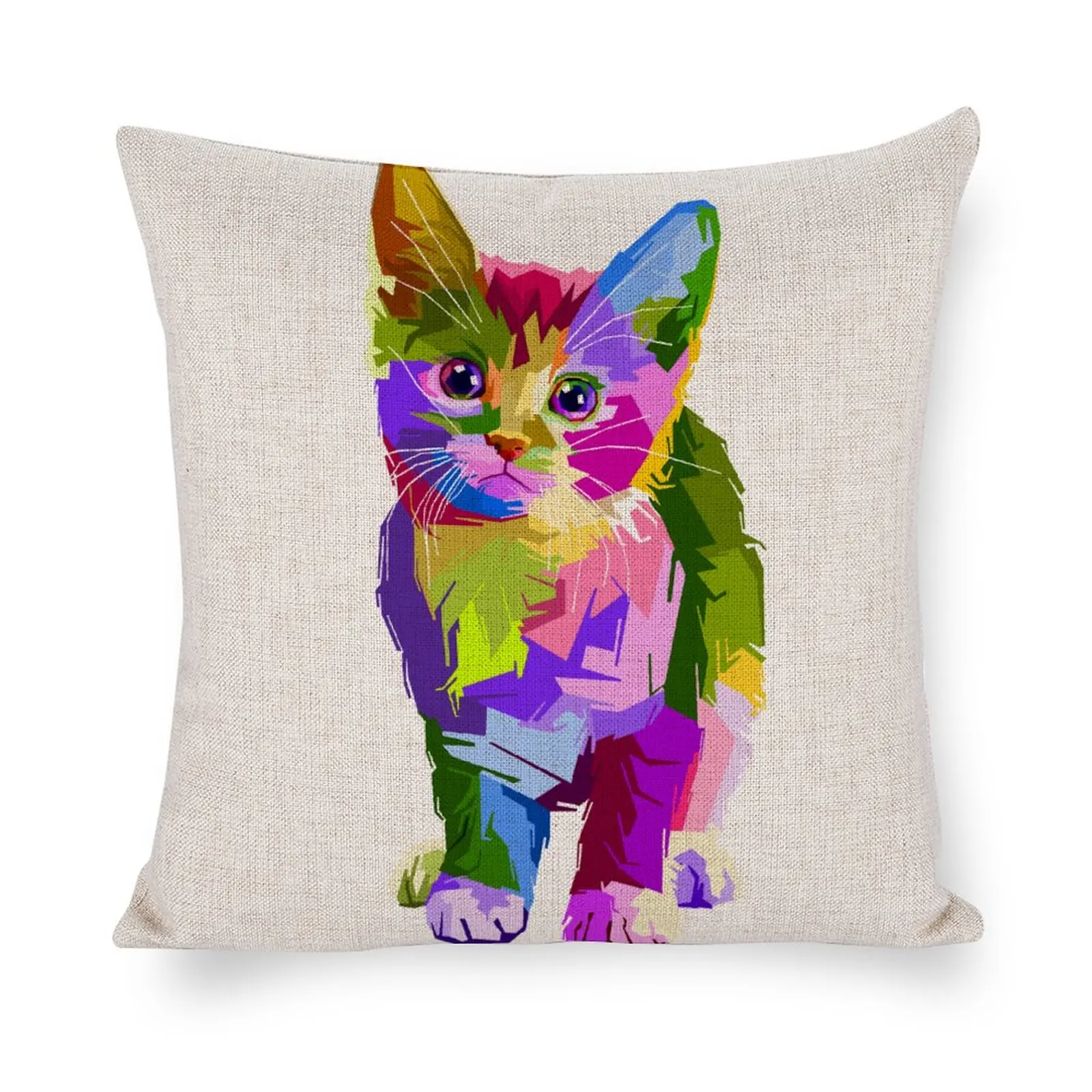 cotton-blend Double Sided fibre living room furniture inlaid cushion Decorative Scandinavian pillow cover sofa Colourful kittens