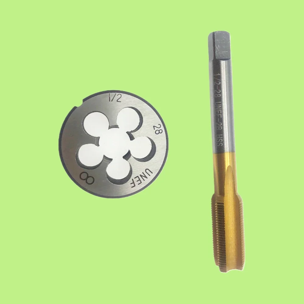 1/2-28Tap & Die Set Hand Tools，Tap and Die Set TiN Coated RH，Thread Tap Threading Tool，Set