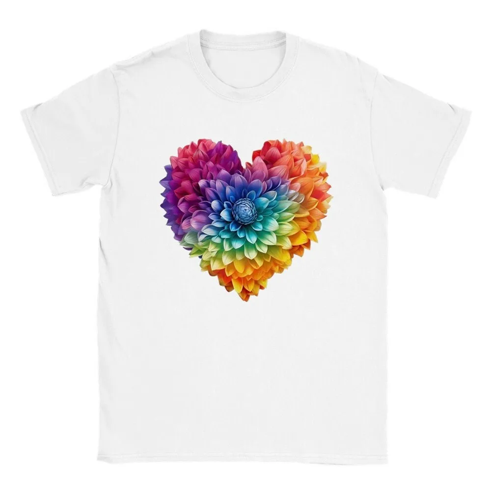 Vibrant Rainbow Dahlia Heart Classic Unisex Crewneck T-shirt