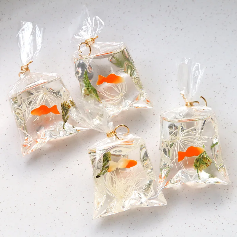 2pcs Simulated Goldfish Clear Fish Bag Diy Resin Accessories Earrings Diy Material Resin Fish Handmade Craft