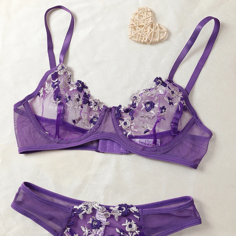 Women's Underwear Set Semi-Sheer Embroidery Bra And Panty Set - Image 2