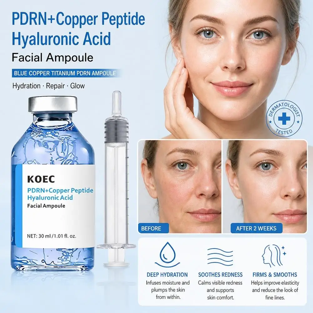 PDRN GHKCu Blue Copper Peptide Hyaluronic Acid Serum Hydrating Moisturizing Deep Repair Skin Barrier Serum Facial Skin Care 30ml