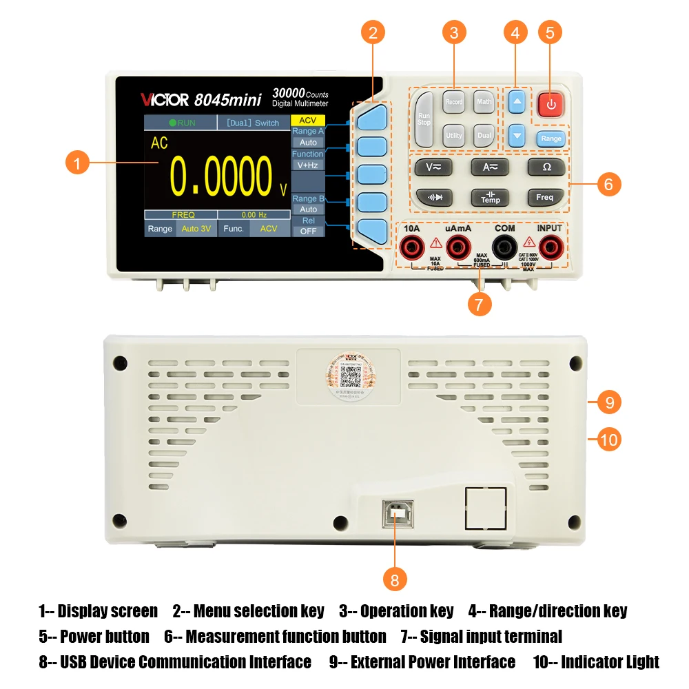 Victor 8045mini Digital Multimeter Desktop 30000 Counts TFT Screen