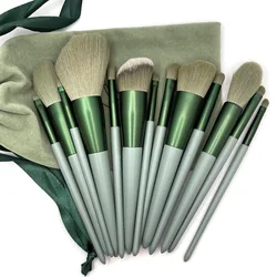 Green 13Pcs Soft Fluffy Makeup Brushes Set for Cosmetics Foundation Blush Powder Eyeshadow Kabuki Blending Makeupbeauty Tool