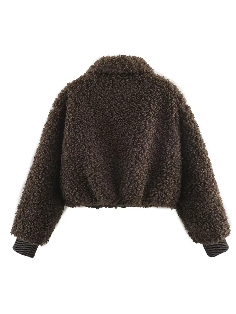 

Winter Women's Jacket New Long Sleeve Zipper Laple Leisure High Street Short Jacket Women Fleece Coat