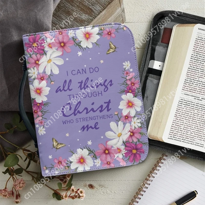 

Beautiful Floral Cross 3D Design Women's Bible Cover Case Christian Bags for Female Casual Handle Holy Study Book Boxes