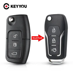 KEYYOU custodia a conchiglia per chiave auto a distanza pieghevole a 3 pulsanti modificata per Ford Focus 2 3 mondeo Fiesta C Max S Max Galaxy Mondeo Key