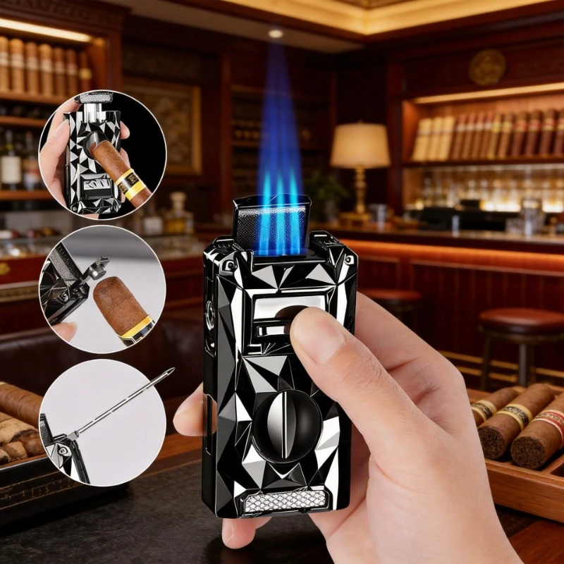 

2026 Outdoor Metal Cigar V-shaped Scissor Lighter Five in One Portable with Driller Needle Windproof Lighter Men's Gift