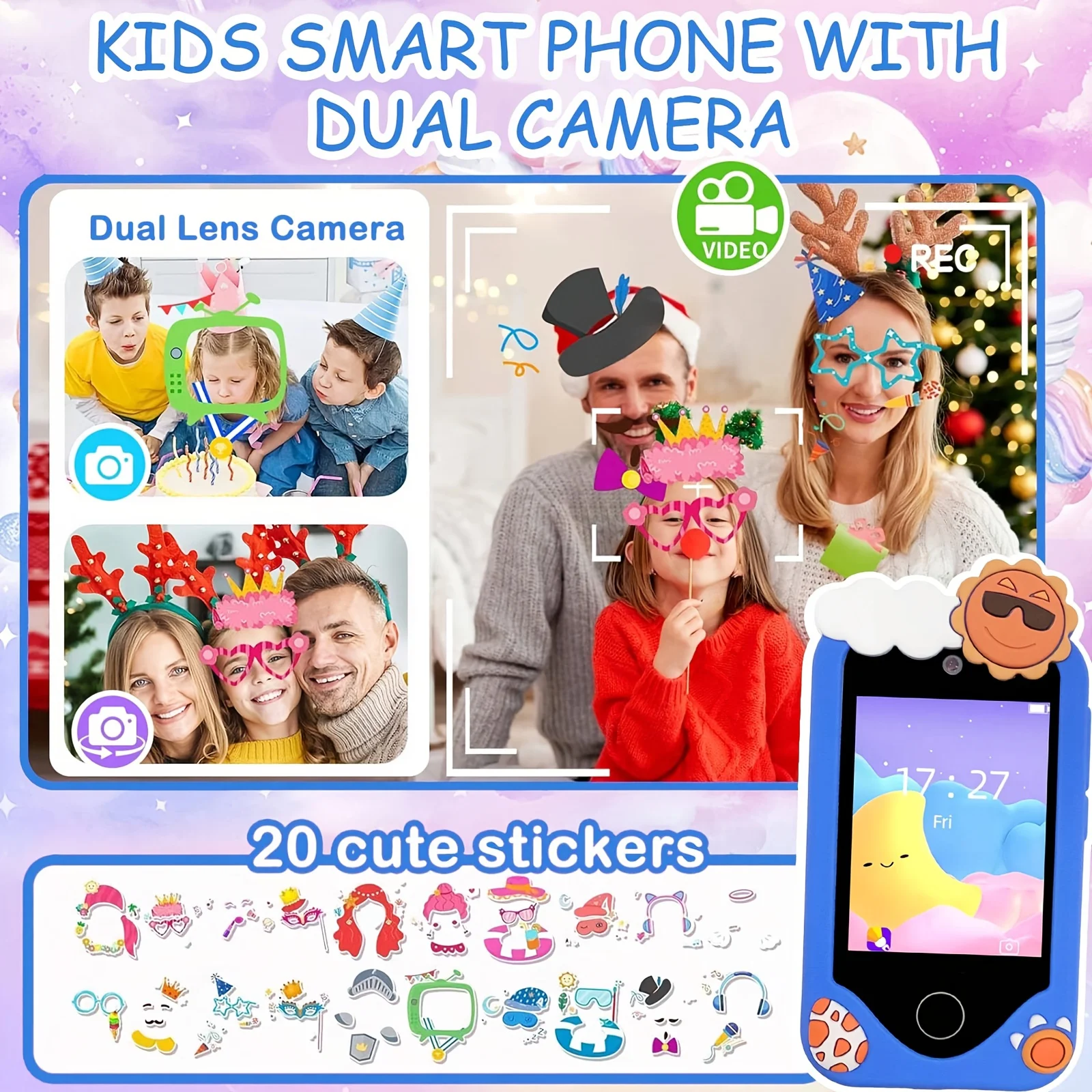 Kids Smart Phone Children Toy Mini Smart Phone Toys Games Dual Camera Music Video Player 10 Stories Boys Girls Birthday Gifts