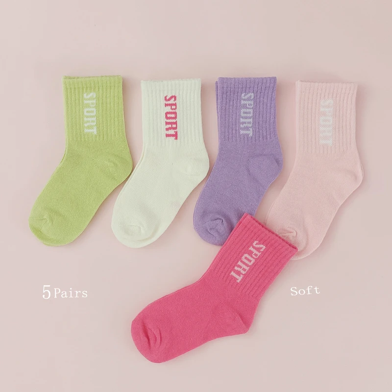 

1-12 Years Girls Socks Spring and Winter Sports Breathable Cotton Children's Socks 5 Pairs/lot