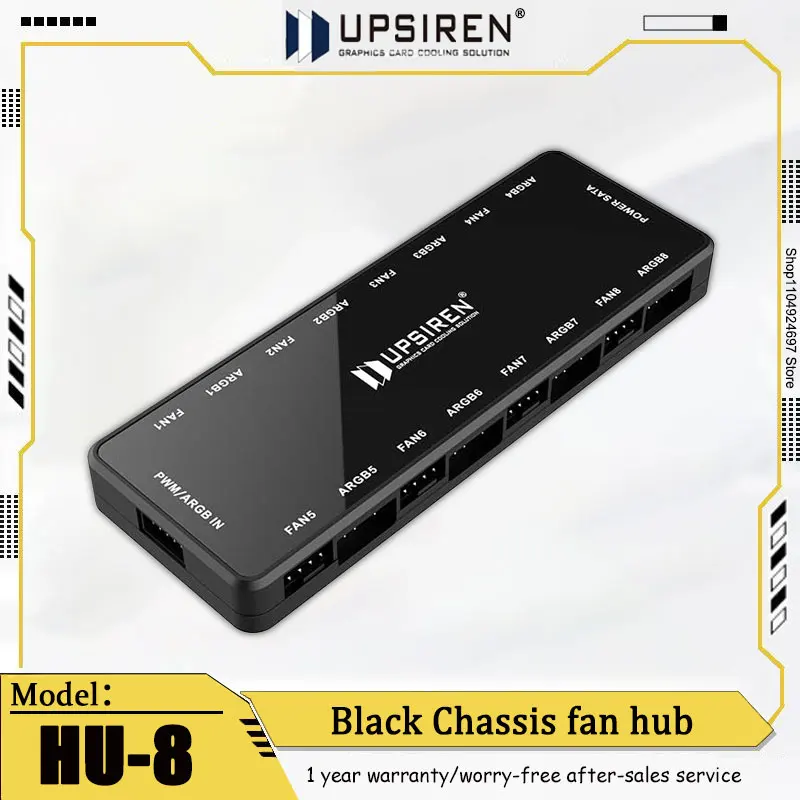 

UPSIREN HU-8 Chassis Fan HUB 8 ARGB and 8 PWM Interface Dual Channel 5V3PIN Divine Light Synchronization Magnetic Design Fan HUB
