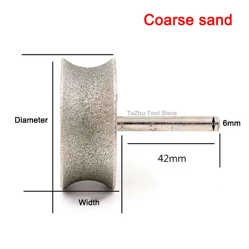 Pit wheel diamond grinding head coarse/fine sand groove width 6-23mm glass pit ring arc head jade jewelry carving polishing tool