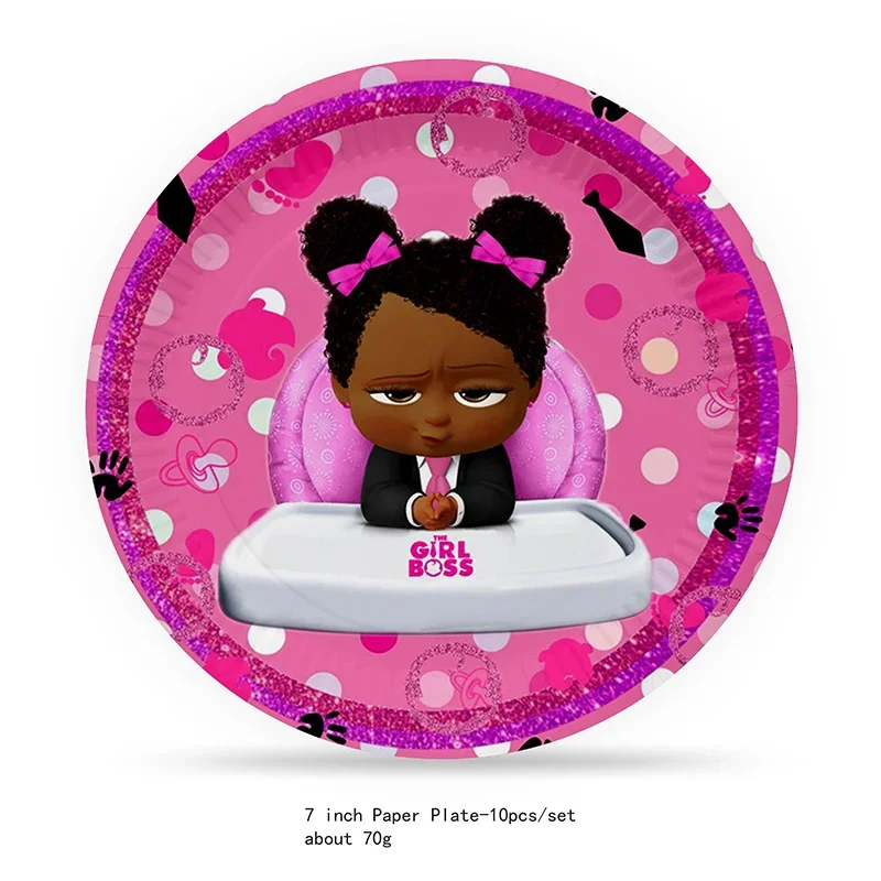 Black Girl baby boss Bomboniera a tema compleanno Articoli per feste Set per feste Bicchiere di carta Piatto Borsa regalo Tovagliolo Bandiera Torta