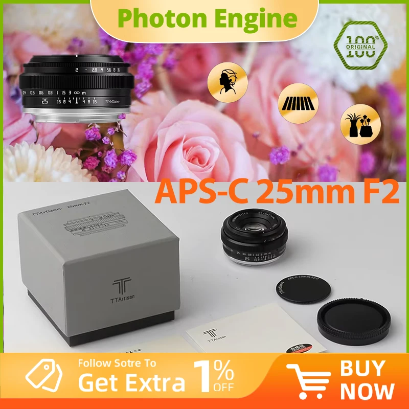 TTArtisan 25mm F2 APS-C MF Portrait Photography Camera Lens for Sony A6000 A7RIII A7S Fuji XT30 XT-100 Nikon ZFC Z5 M43 Mount