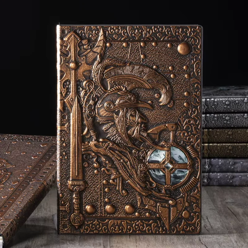 1Pcs Creative Retro 3D Warriors Relief A5 Notebook Journal Embossed Writing Notebook Handmade Leather Cover Diary Gift