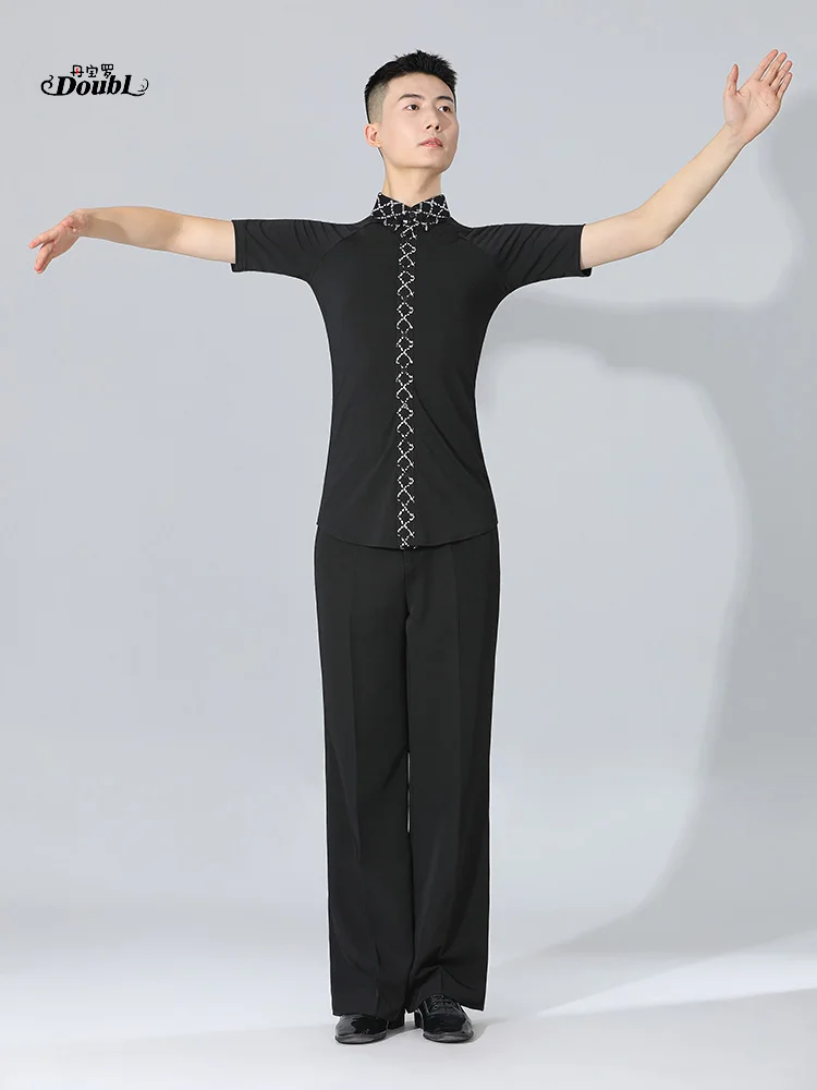 

Latin Dance Shirt Men's Short-sleeved New Ballroom Dance Dress Top Summer Practice Top
