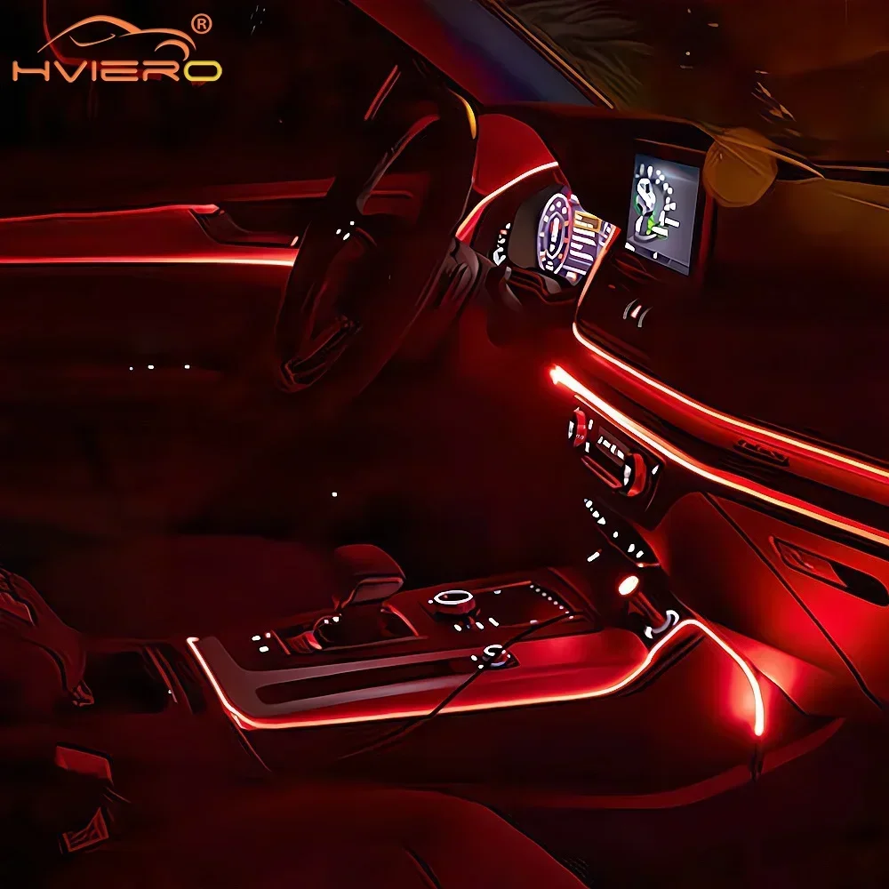 Linha de luz do carro tira interior porta automática usb led 12v corda fio flexível atmosfera néon lâmpada decorativa acessórios fita luminosa