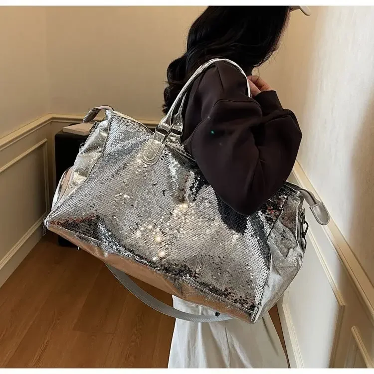 Short Travel Silver Travel Easy Carry Shoulder Bag Duffe