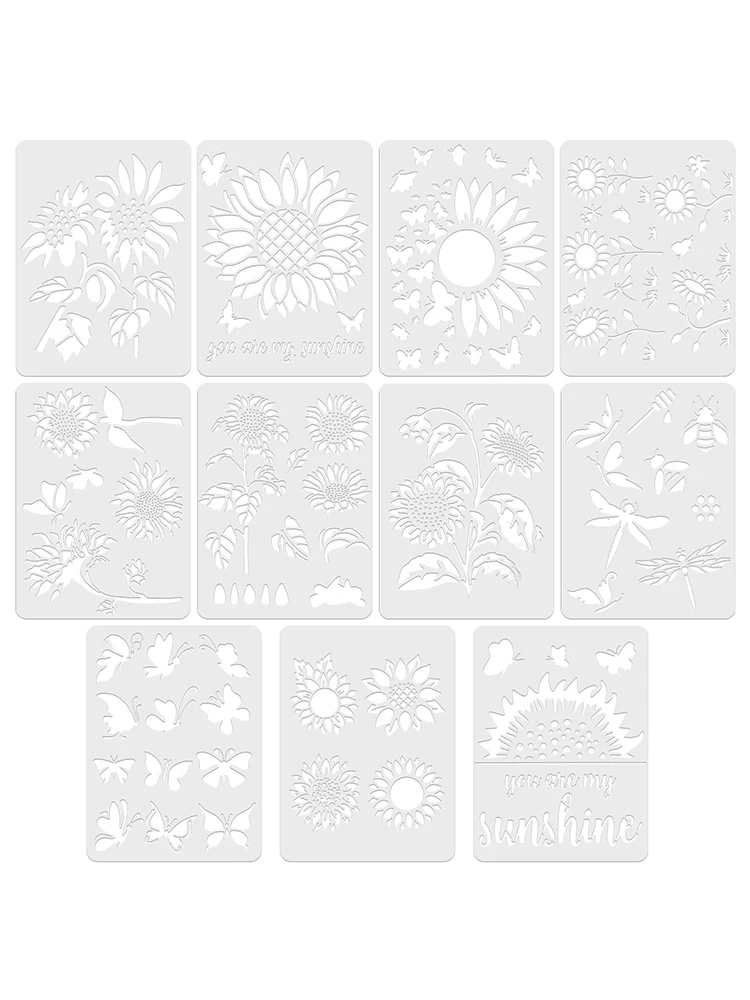 Translúcido PET Girassol Pintura Animal Stencil, Móveis DIY Craft, Graffiti reutilizáveis, modelo de desenho, a lenha, 11pcs