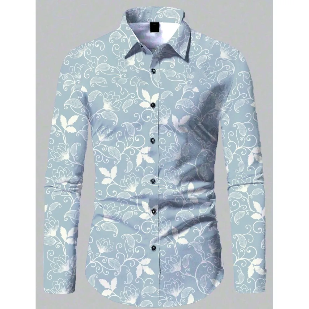 

2026 Новая модная удобная рубашка с 3d принтом и цветочным узором, пляжная солнцезащитная повседневная облегающая модная мужская рубашка, рубашка с длинным рукавом