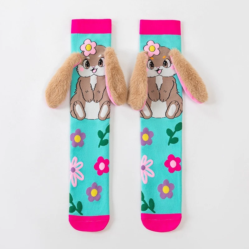 Cartoon-Hasen-Mädchen-Jungen-Strümpfe Lustige 3D-Großohren/Katze/Blumen Kindersocken Party Festival Kinder Lange Socken Kniehohe Socken – Detail 9
