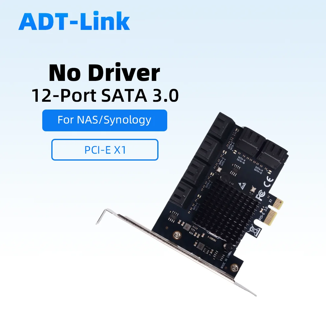 ADT-Link PCIe To SATA 3.0 Expansion Card 12 Port 24 /20/16 /10/8/ Port SSD Solid State Drive Adapter Card x1 x4 x16 Driver-Free