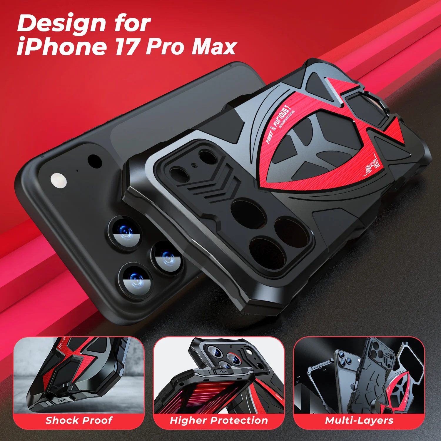 

For iPhone 17 Pro Max Luphie Rugged Phone Case Armor Shockproof Metal Funda TPU Shell Bumper Cover Net 120g