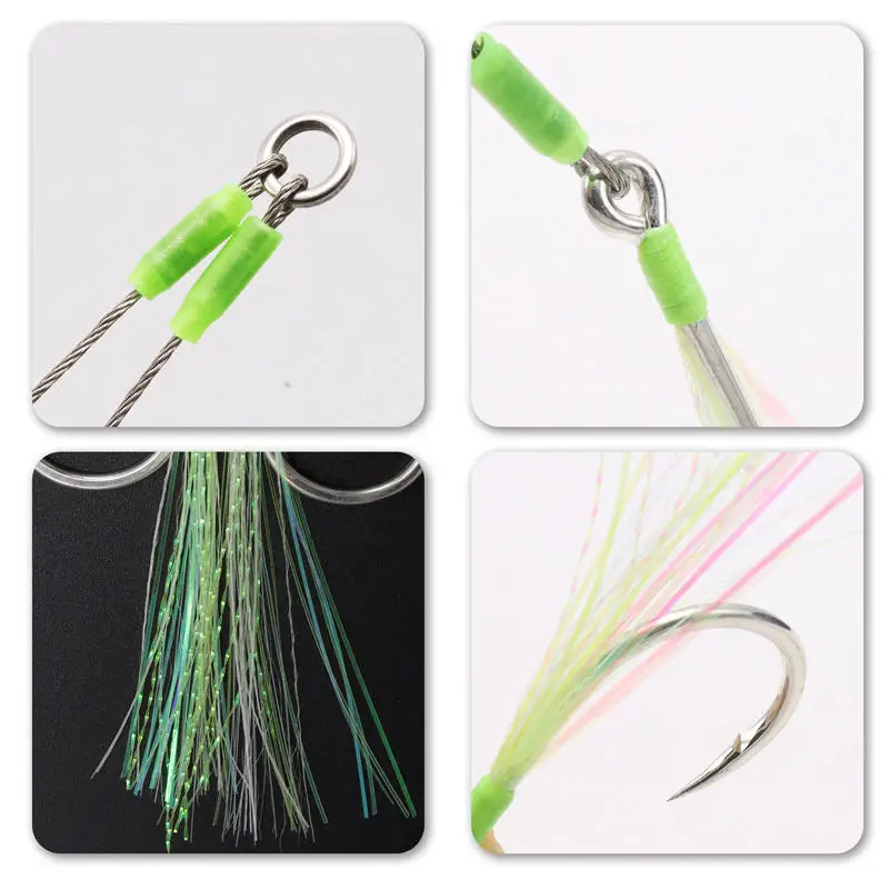 ZYZ 2pcs/Lot Fishing Jig Assist Hooks Stainless Steel Line Luminous Tube Feather Solid Ring Jigging Fishhook Boat Fishing Tackle