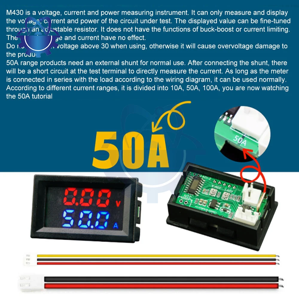 DC 4-30V 10A 50A 100A M430 Electronic Digital Voltmeter Ammeter LED Display Voltage Regulator Current Power Meter Tester 0-100V