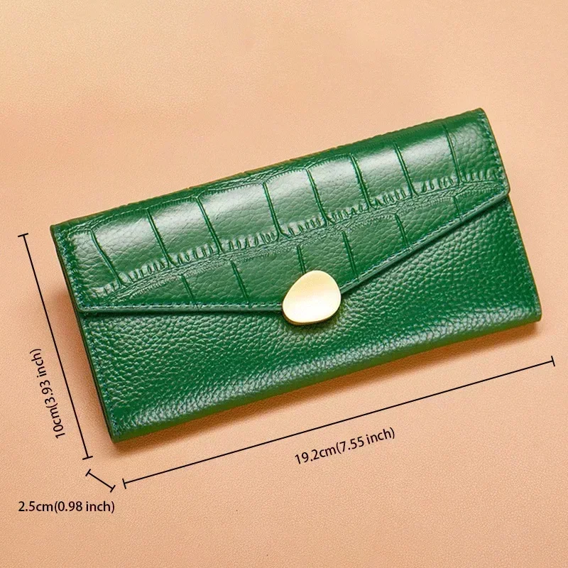 Genuine Leather Wallets	for Women Luxury	Designer	RFID Card Holder Purses Women's Long Folding Wallet with Zip Coin Pocket