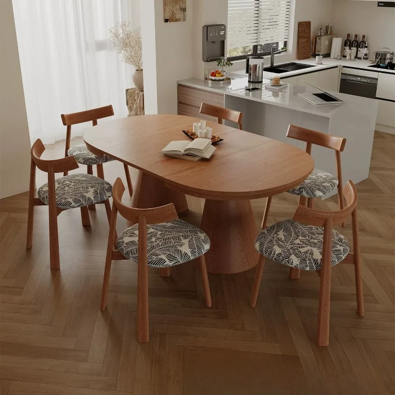 Solid wood retractable dining table retractable extension multi-size household antique oval dining table and chair combination