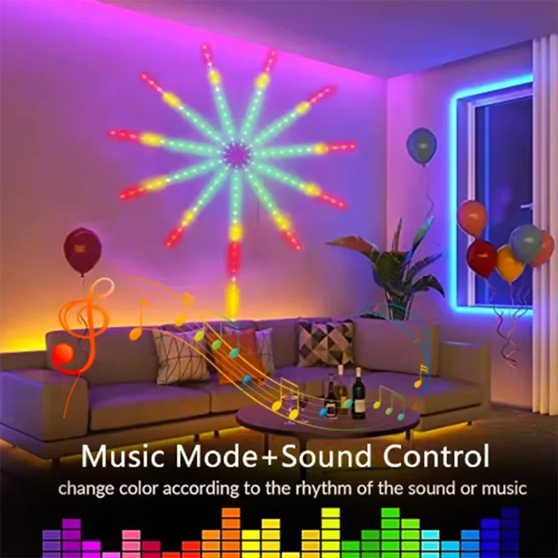 Meteor Firework RGB LED Strip Light Sound Activated Symphony Lighting Wedding New Year Party Decor Lamp