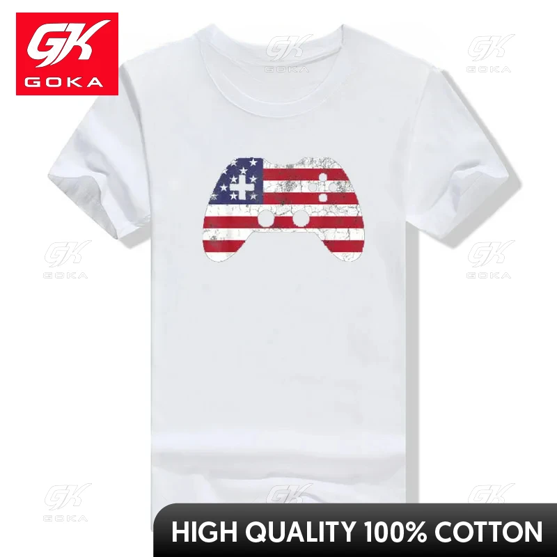 4th of July T-Shirt Video Game Gamer Kids Boys Men USA Tee Patriotic American Flag Distressed Outfits Independence Day Costume