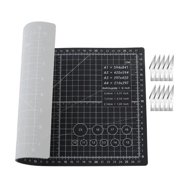 

2025 Hot Style Self Healing A4 Cutting Mat& Carving Craft Knife With 10 Extra Blades For DIY Art Work, Scrapbooking Stencil