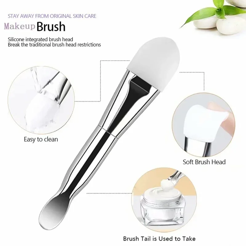 Cepillo de máscara Facial de silicona de doble uso con cabeza suave y cuchara de excavación para película de barro DIY herramienta de belleza de limpieza para el cuidado de la piel Facial