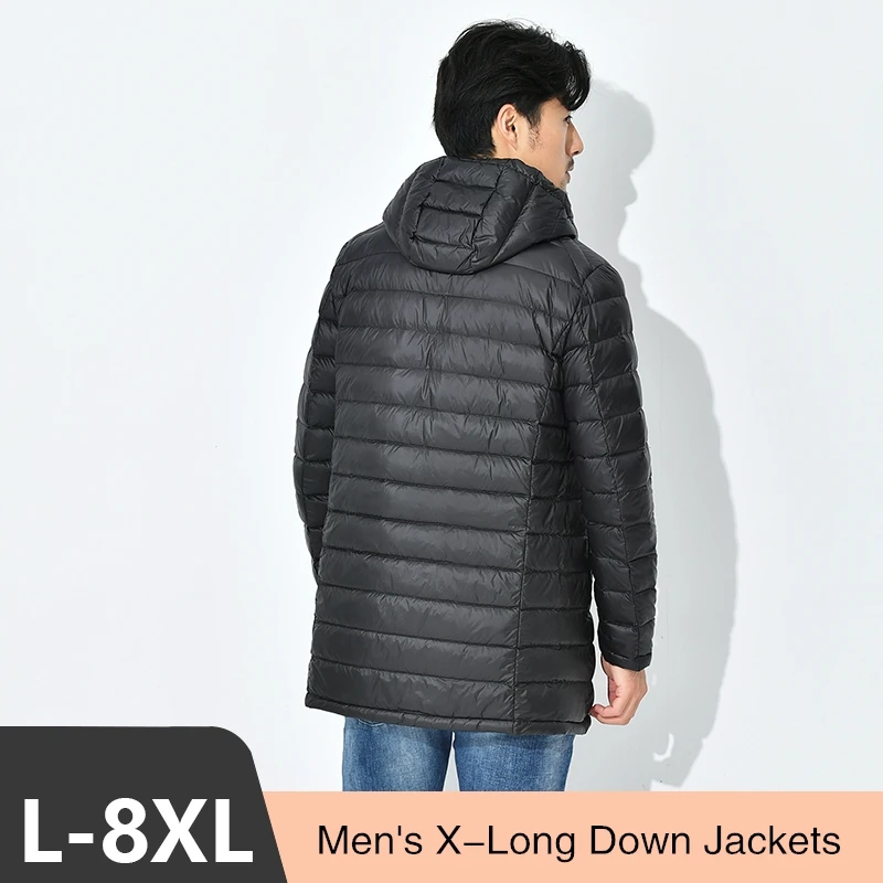 Winter Lightweight Plus Dize Men\'s Puffer Jackets 2023 New Men X-long 90% White Duck Down Water and Wind-Resistant Casual Coat